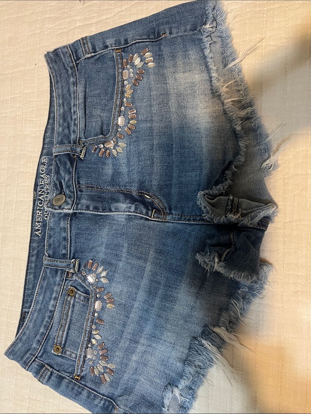 American Eagle Outfitters Blue Denim Shorts with Bead Embellishment